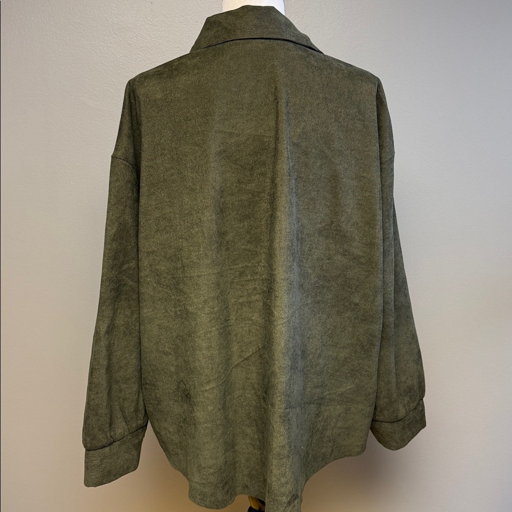 Shein Curve Green Corduroy Button Front Shirt Jacket Size 3XL - Picture 4 of 7